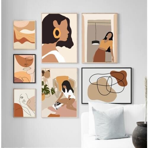 Fashion Abstract Girl Line Geometric Nordic Posters And Prints Wall Art Canvas Painting Wall Pictures For Living Room Home Decor