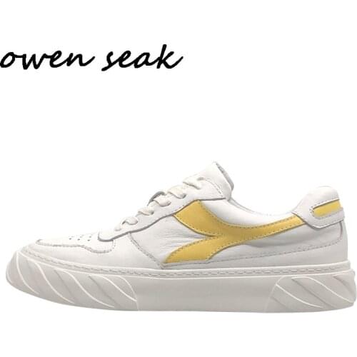 2019 Owen Seak Men Casual Shoes Luxury Men Sneakers Trainers Genuine Leather Loafers Spring Male Lace Up Brand Flats White Shoes