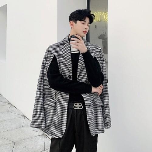 Men Style 2 Wear Loose Casual Thick Plaid Suit Coat Shawl Male Vintage Streetwear Fashion Blazer Jacket Outerwear