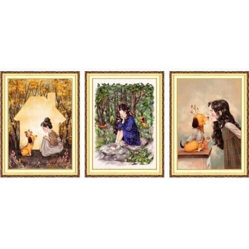 54*73cm Printed Cross Stitch Kit Needlework,DIY Home Decoration,Sets For Embroidery kit Full Silk Thread New Cartoon Cute Girl