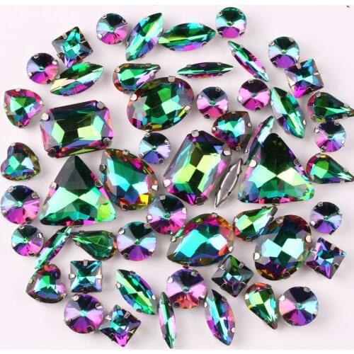 Silver claw settings 50pcs/bag shapes mix Colorful emerald glass crystal sew on rhinestone wedding dress shoes bags diy trim