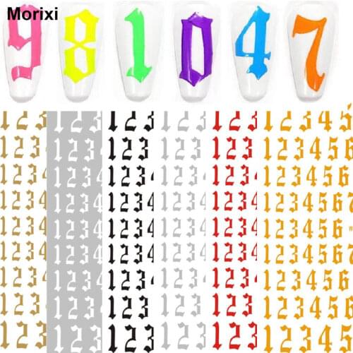 Morixi nail art stickers 3D digital letters gold red silver white black wave lines 3D manicure foil back glue nail decal WG083