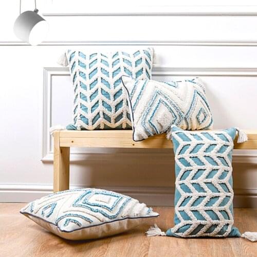 Sofa Decorative Cushion Cover Light Blue Striped Pillowcase 45x45cm Tufted Diamond Bedroom Sofa Bed Chair Throw Pillows
