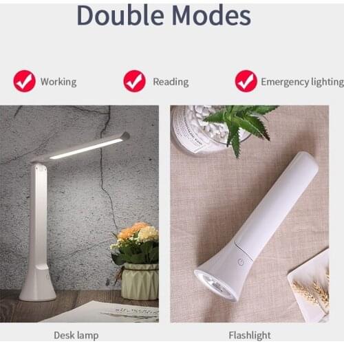 2-in-1 Touch Control Rechargeable LED Lamp Desk Lamp+Flashlight Eye-caring Lamp for Reading&Emergency Lighting 3 Color Modes