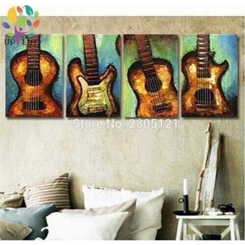 Hand painted abstract paintings musical instruments wall picture guitar oil painting on canvas music art decorations art sets