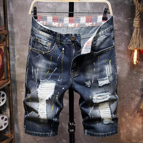 2021 mens casual shorts streetwear mens shorts summer colors retro paint splash ink style broken holes fashion