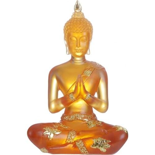 Resin Buddha Statue Transparent Meditating Posture Blue Yellow Sitting Meditating Statue Garden Decor Home Ornament