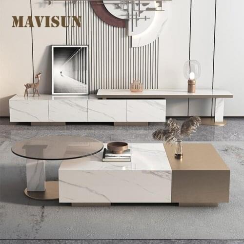 New Light Luxury Rock Board TV Cabinet Coffee Table Combination Modern Minimalist High-End Living Room Household Floor Cabinet