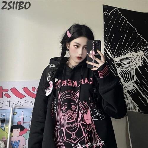 Demon Slayer Nezuko Mens Hoodies HipHop Harajuku Retro Japanese Anime Demon Slayer Sweatshirts Male Autumn Pullover Streetwear