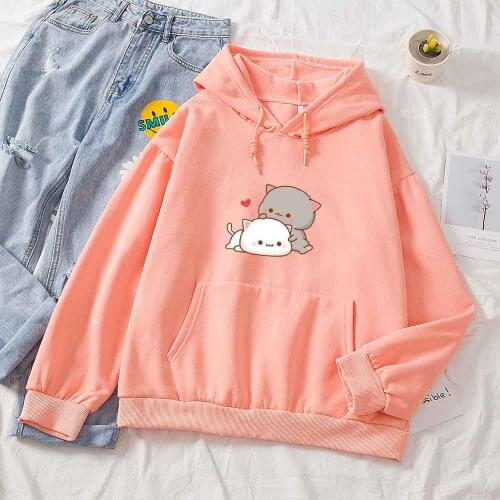 Cute Cat Kawaii Hoodie Cartoon Sweatshirt Loose Pullover Harajuku Printed Hoodie Cotton Long Sleeve Pullover Drawstring Top