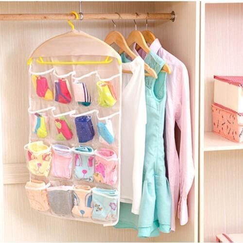 Clothing Hanger Closet Shoes Underpants Storage Bag 16 Pockets Foldable Wardrobe Hanging Bags Socks Briefs Practical Organizer