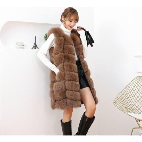 Women 90cm Long Real Fox Fur Vest Fashion Luxury Female Fox Fur Gilet Autumn Winter Natural Fur Thick Warm Coat Veste