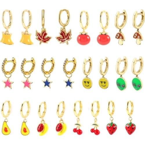 Aide 925 Sterling Silver Fashion Enamel Fruit Collection Dangle Earrings Maple Leaves Cherry Pendant Drop Earrings Pendiente