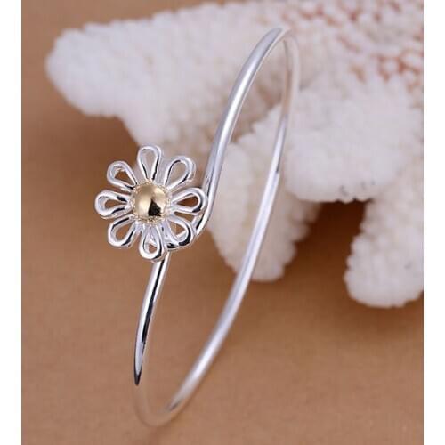 Free Shipping Fashion 925 Silver Small Chrysanthemum Bangle Bracelet for Women Jewelry Factory Price SMTB111