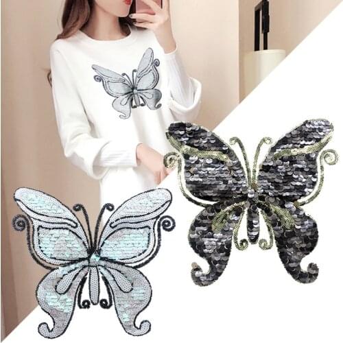 1pcs Beautiful butterfly Embroidery lace applique paillette fabric sweater clothes patch sequined stickers t-shirt diy decoratio