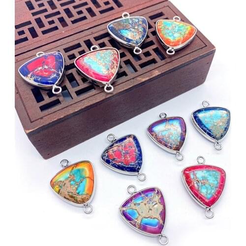 1pc Natural Turquoise Pendant Connector Triangle Hemming Splicing Double Ring Necklace Bracelet DIY Jewelry Making Accessories