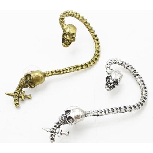 1PC Vintage Metal Punk Earrings Personality Skull Ears Clip on Earring Gypsy Wholesale Party Gift Jewelry For Women