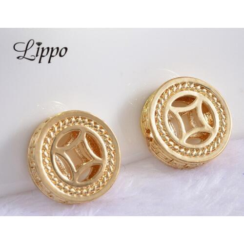 10pcs 15mm 24K gold Color 3D Circle spacer beads Chinese Coins Flat Beads DIY Jewelry Accessories