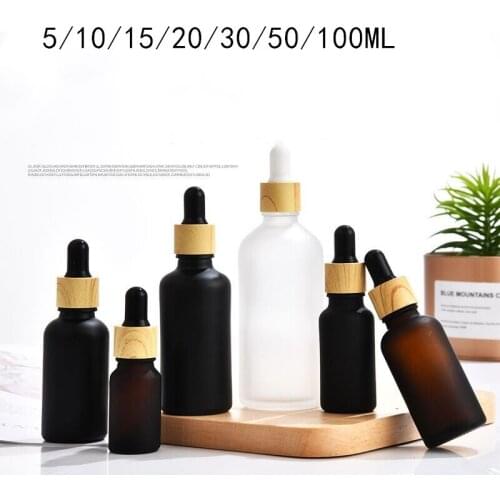 500pcs 5/10/15/20/30/50/100ml Frosted Bamboo Cap Glass Dropper Bottle Essential Oil Bottle Perfume Armatherapy Makeup Container