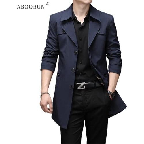 ABOORUN Plus Size 8XL Mens Long Trench Coat High Quality Business Casual Slim fit Trench for Male