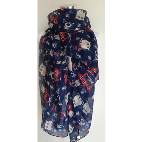 Free Shipping 2019 New Fashion Cute Animal Black White Blue Cartoon Owl Print Scarf Snood Shawls long scarf For women