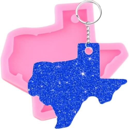 Shiny Texas State Keychains Silicone Mold Epoxy Resin Pendant Polymer Clay Jewelry Making Molds Chocolate Candy Fondant Moulds