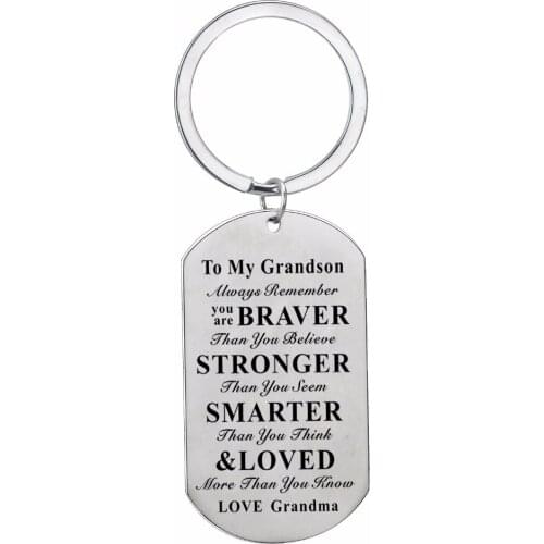 12PC/Lot Love Grandma To Grandson Keychain Stainless Steel Grandmother Kids Boys Children Keyring Jewelry Gift Family Key Chain