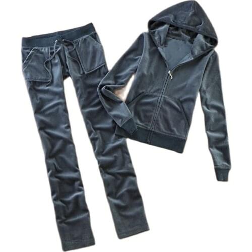 Brand Velvet 2021 WomenS Fabric Tracksuits Velour Suit Women Track Suit Hoodies And Pants sapphire