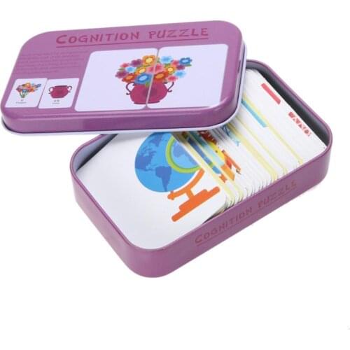 Baby Iron Box Cards Cognition Puzzle Toys Toddler Kids Game Cognitive Card Car Fruit Animal Life Puzzle