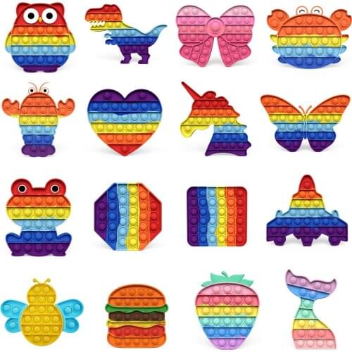 Rainbow Pop Fidget Reliver Stress Toys Adults & Children Sensory Toys to Relieve Autism Simple Dimple Push Bubble Antistress Toy