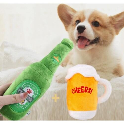 Dog Toys Beer Bottle With Wine Glass Shape Molar Toy Bite-Resistant Funny Pet Puppy Chew Training Squeaky Bone Dog Toys Product