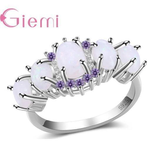 Delicate Rainbow Fire Opal Rings Luxury 925 Sterling Silver Wedding Party Jewelry for Women Female Gifts Free Shipping