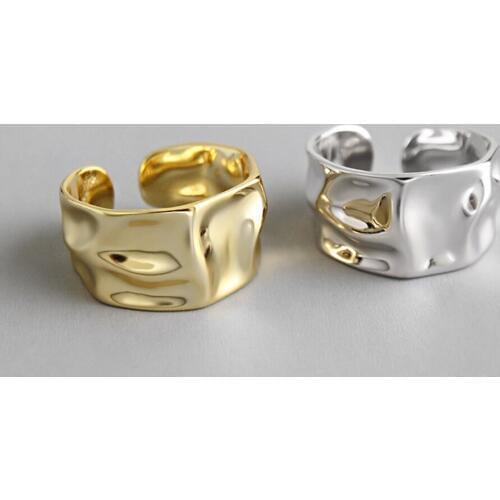 Sterling Silver 925 Exaggerated Irregular Uneven Face Wide Women Ring Resizable Punk Jewelry Gift for Lovers Couple Wedding Ring
