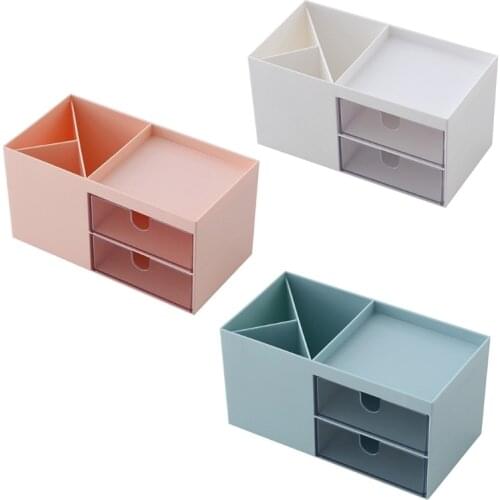 Cosmetic Organizer Box w/ 2 Drawer 3 Layers Large Capacity Storage Cosmetic Organizer Box for Dresser Countertop Bedroom