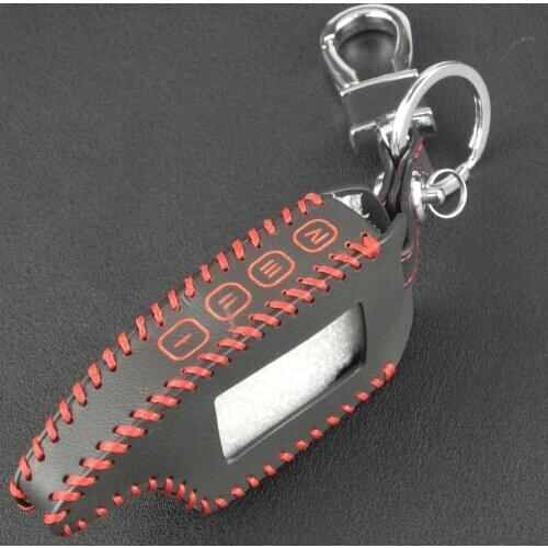 Bilchave Hand-stitched leather 4BT Remote Case Cover Fob For Russian Version Scher-Khan Magicar 5 6 Scher khan Keychain LCD