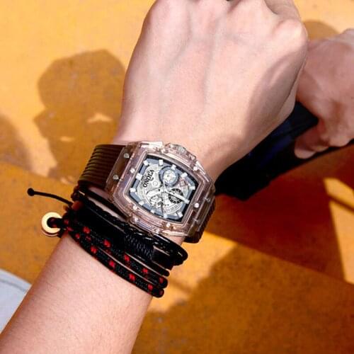 Mens Quartz Watch Hollow Dial Transparent Plastic Case Fashion Luminous Multifunctional 30M Waterproof Watch d88