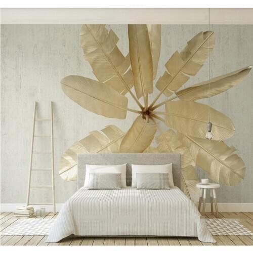 8D wall covering golden embossed banana leaf cement wall 3D stereo TV background wall custom wallpaper