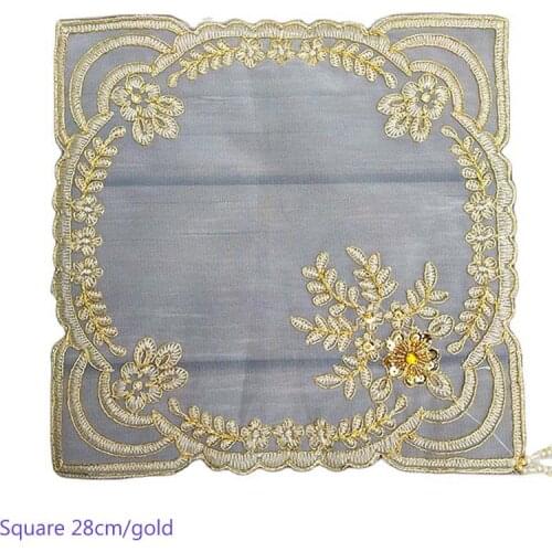 New gold Lace Placemat coffee Embroidery sequin Table place Mat cloth Doily Cup tea Coaster mug party dining drink Pad kitchen