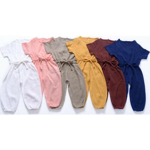 Summer New Causal Cute Baby Boys Girls Newborn Cotton Short Sleeve Jumpsuits Summer Casual Soft Baby Infant Solid Outfits