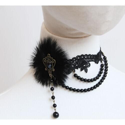 Black Bead Choker Necklace Gothic Creative Clavicle Necklace Feather Charm Necklace for Women Dance Party Cosplay Jewellery