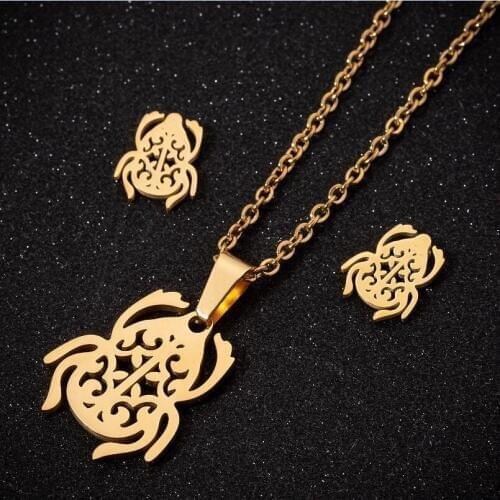 Oly2u Unique Designed Stainless Beetle Necklace Jewelry Set Cute Branch Flower Piercing Earings for Men Women Parure Bijoux