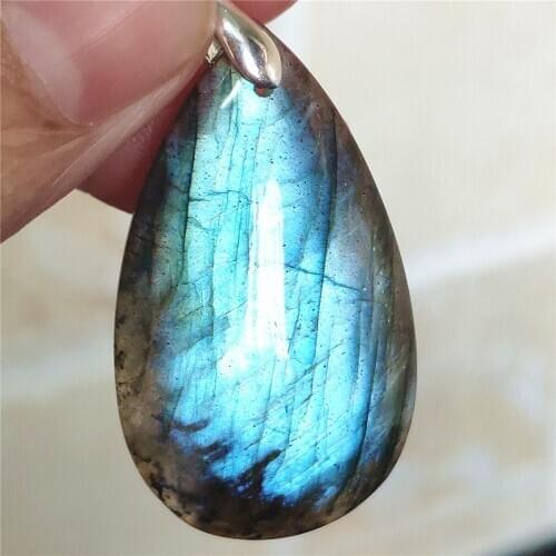 Genuine Natural Labradorite Blue Light Women Pendant 38x22x7mm Water Drop Labradorite Necklace Gemstone Rare Jewelry AAAAA