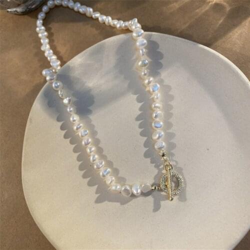 French Retro Baroque Shaped Freshwater Pearl Clavicle Chain Necklace Bracelet OT Buckle Choker Fine Collar Gift Jewelry