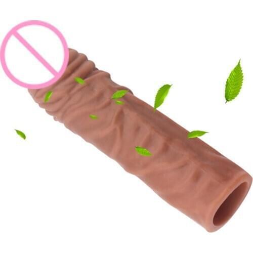 OLO Realistic Condoms For Men Reusable Penis Sleeve For Male Extender Dildo Enhancer Enlargement Condom Male Cock Sex Toys