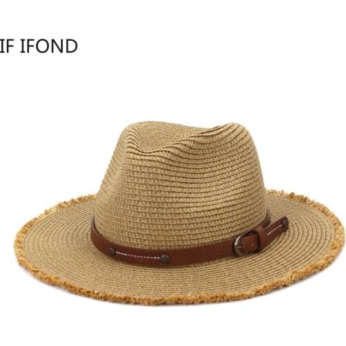Summer Spring Classic Khaki Black White With Band Belt Casual Straw Hat Outdoor Beach Sun Protective Women Men Jazz Hats
