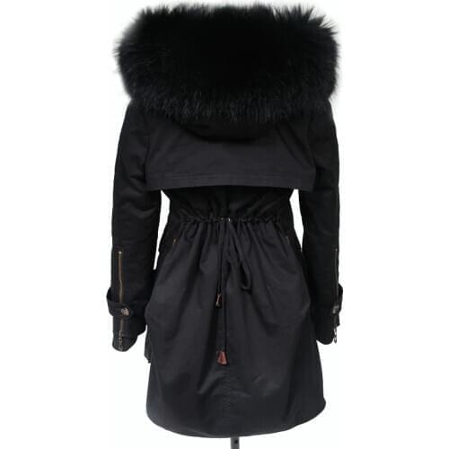 New 2020 Winter Coats Women Jackets Real Large Raccoon Fur Collar Thick Ladies Parkas Army Green Female Outerwear