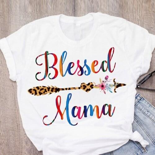 Women Mom Life Leopard Arrow Blessed Mother Short Sleeve Summer Lady Womens Clothing Tops T-Shirt Shirt Tees Female T Shirt