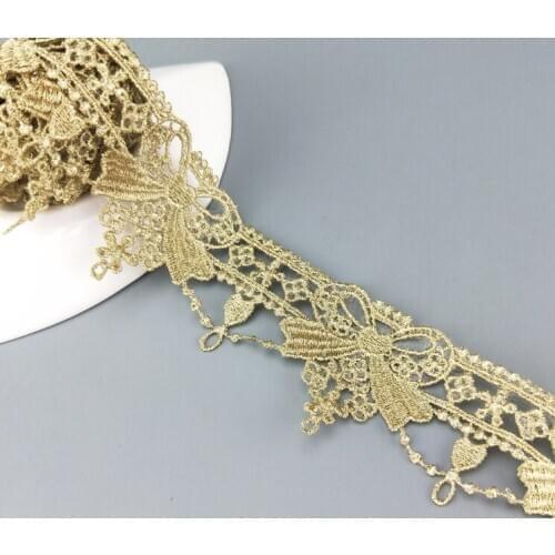 Gold Bow Knot Lolita Lace Trim Ribbon For Dress Sewing Costume Curtains Decor Tassels Trimmings Clothes Handmade Accessories DIY