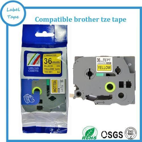 12pk/lot Brother 36mm tze label black on yellow tape p touch label tz tape tz-661 tze661 tze 661