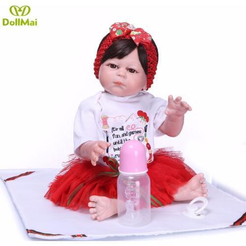 19"46cm girl doll reborn full body silicone vinyl can enter water bath doll toys Bebes reborn menina realista bonecas